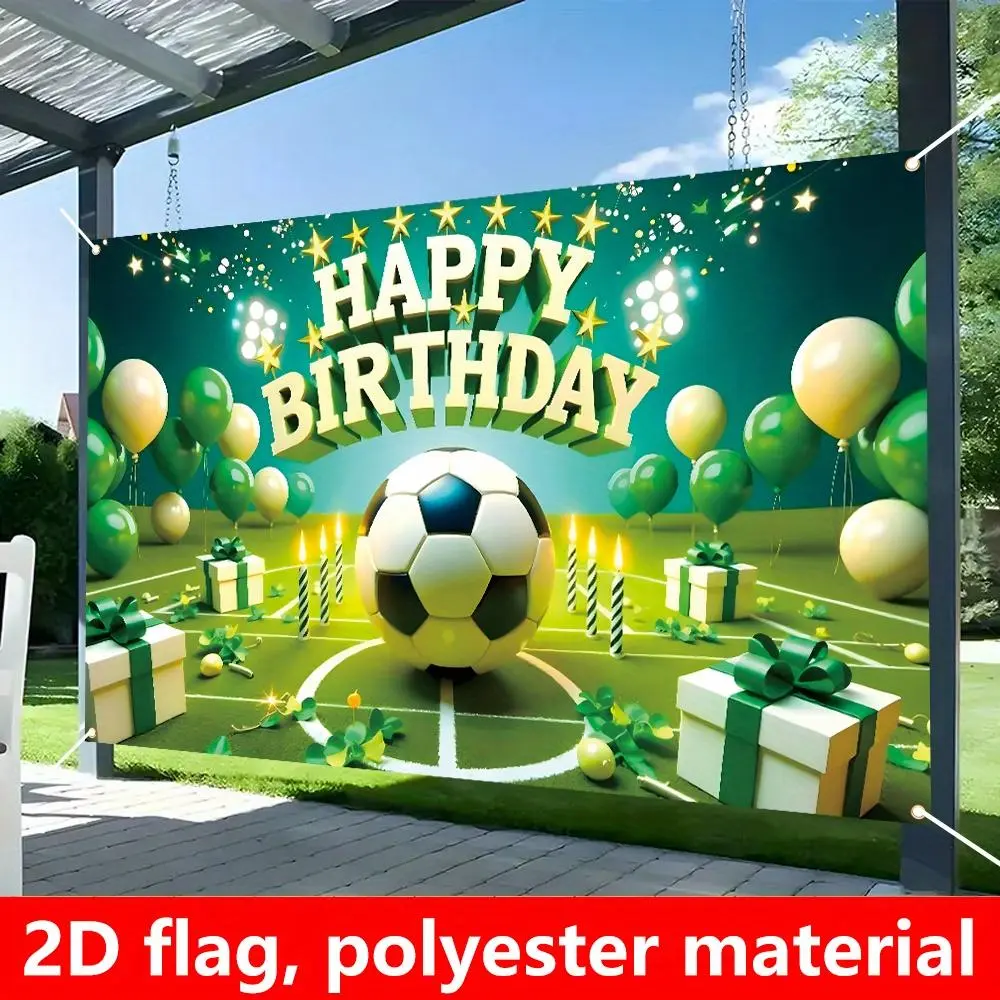 1pc Polyester 2D Flat Flag - Football & Balloon Themed Happy Birthday Banner, Arched Backdrop Frame Compatible, Wall & Courtyard Hanging Party Decorations Supplies