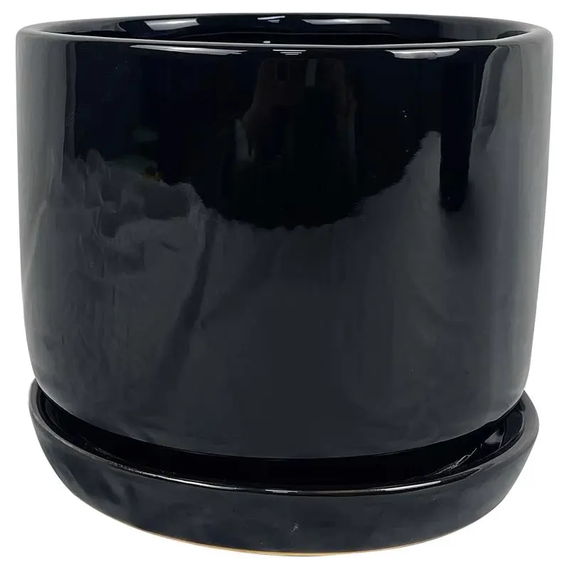 Border Concepts 7037904 8 in. D Modern Sleek and Stylish Ceramic Cover Pot, Black - Pack of 4 for Flower Garden Gardening