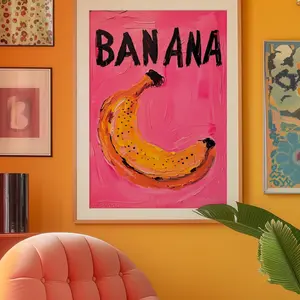 Banana Poster: Pink Psychedelic Kitchen Wall Art, Home Decor, Wall Art, Unframed Poster