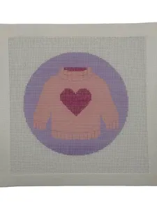 Pink Heart Sweater Needlepoint Canvas
