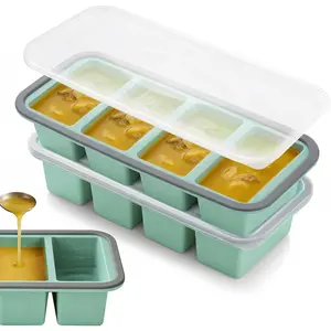 2-Pack  Freezer Tray with Lid - 1 Cup / 4 Compartment Soup Freezer Container for Broth, Sauce & Meal Prep - Large  Tray for  - Stackable, Easy Release, Oven Safe