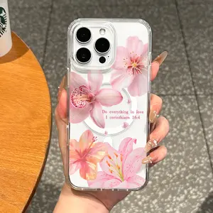 Girly Magnetic Case for iPhone11/12/13/14/15/16/promax, PINK LILY MagSafe Ready, Slim Fit, Drop-Proof | Perfect for Soft Girl Aesthetic