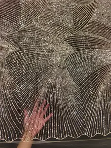 Gold Champagne Beaded Wave Design Lace