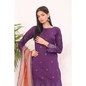 Royal Plum 3-Piece Embroidered Chikan Kari Suit