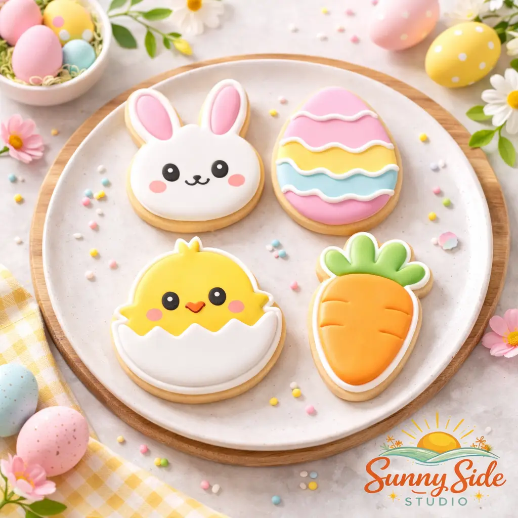 4-Piece Classic Easter-Themed Baking Tools & Utensils Kit, Hollow Outline Bakeware Set with Bunny, Egg, Chick, Carrot Cookie Cutters