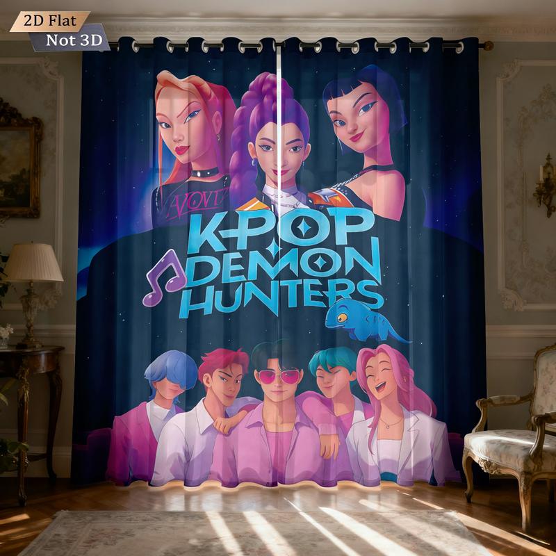 2 panels K-pop Demon Hunters AnimeGirls Printed Filter Window Curtain ...