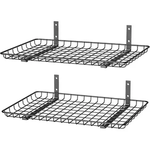Garage Wall Shelves 12x24 Inch, Wall Mounted Storage Shelf, Heavy-Duty Metal Shelf Rack Organizer, 2 Pack, Black