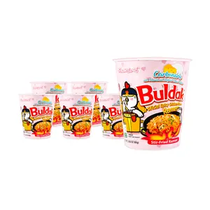 SAMYANG Buldak Pink Spicy Chicken Noodles - Creamy Cheese Flavor, 80g x 6 Cups | Korean Instant Noodles