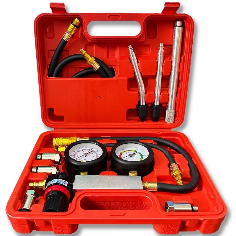 Cylinder Leak Down Tester Kit,Automotive Engine Pressure Gauges Compression Test Leakage Detector Tool Set - Light red (TU-21)Brass