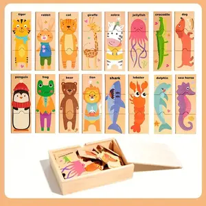 Educational Wooden Puzzle Box, Animal Shape Matching Game, Baby Early Learning English Words Recognition Toy, Shape Recognition Puzzles