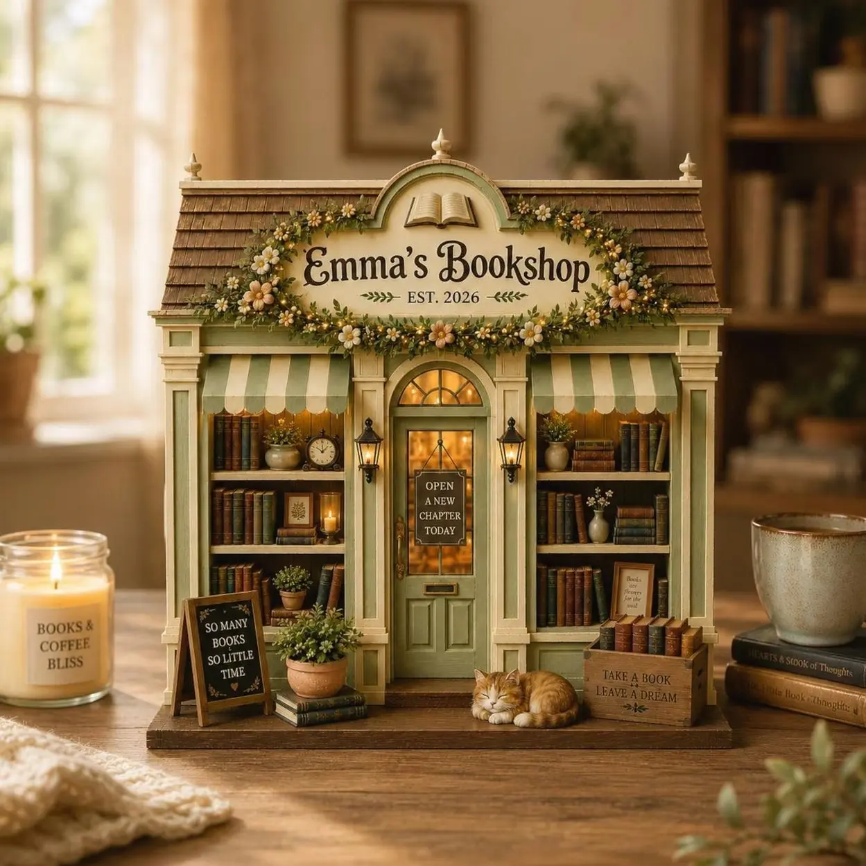 Personalized Bookshop Wooden Decor, Custom Name Book Shop Sign, Cozy Bookstore Shelf Decoration, Book Lover Reader Librarian Gift