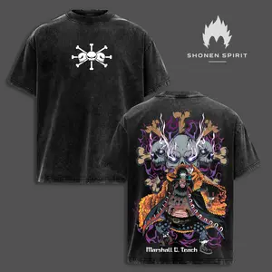 Marshall D. Teach (Blackbeard) - One Piece Anime Double Printed Vintage Washed Unisex Oversize Anime Manga Washed Heavyweight Cotton T-shirt, gifts For Anime Fan, Anime Lover