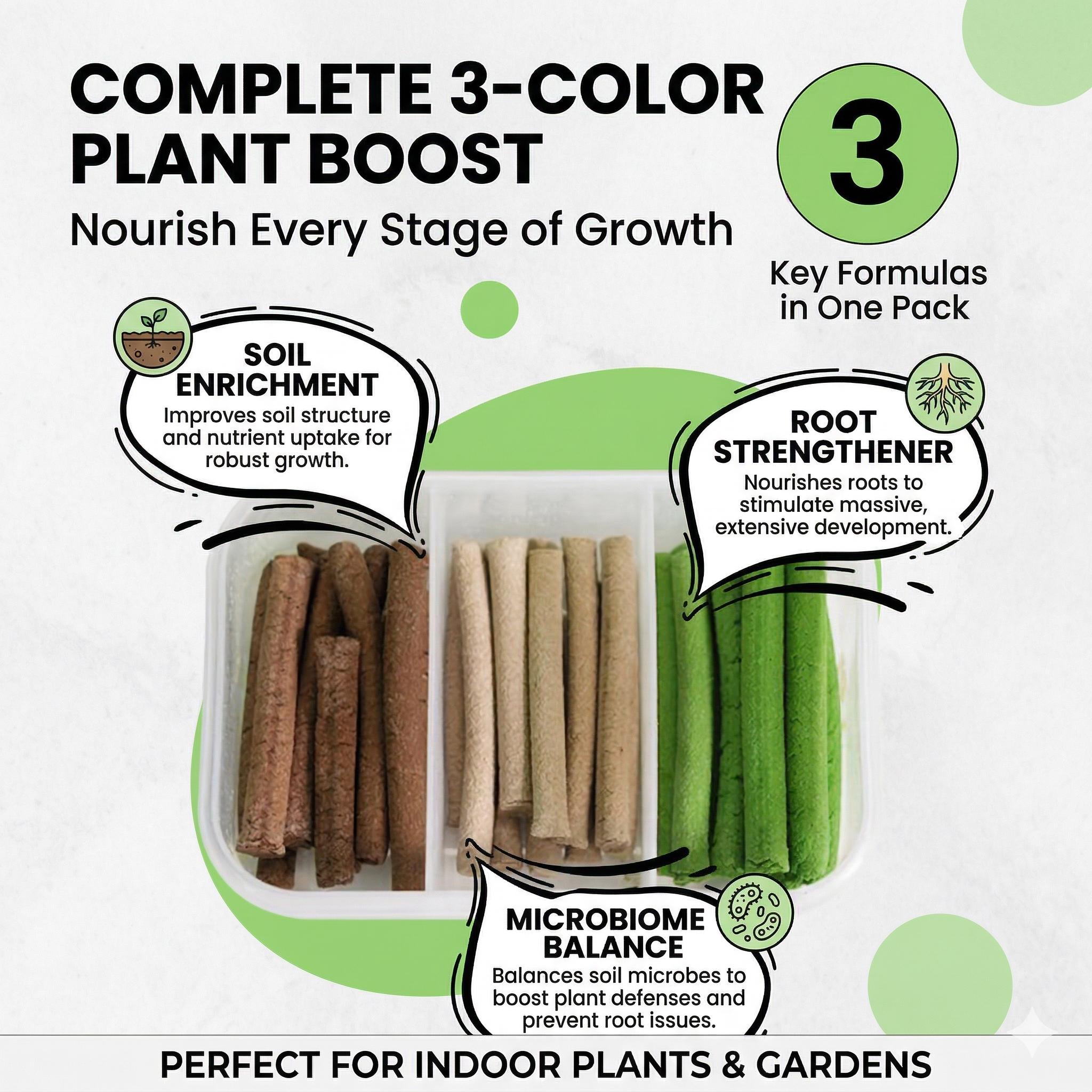 VIESRAHE 3-in-1 Plant Fertilizer Sticks Slow Release Probiotic Soil Regenerator for All Indoor Outdoor Plants Root Booster & Soil Enrichment Sticks for Flowers Succulents Houseplants