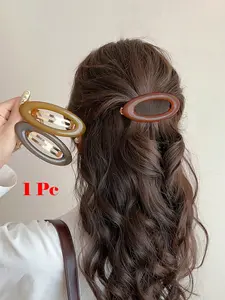 Oval Shaped Hair Clip, 1 Count Casual Simple Plain Color Hair Accessories for Women & Girls, Minimalist Headwear Suitable for Daily Commuting Travel Photo Wear, Flat Hair Clips