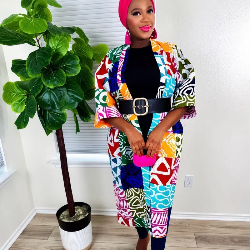 African Ankara Kimono, Women's Loose Printed Cover-Up for Beach, Vacation