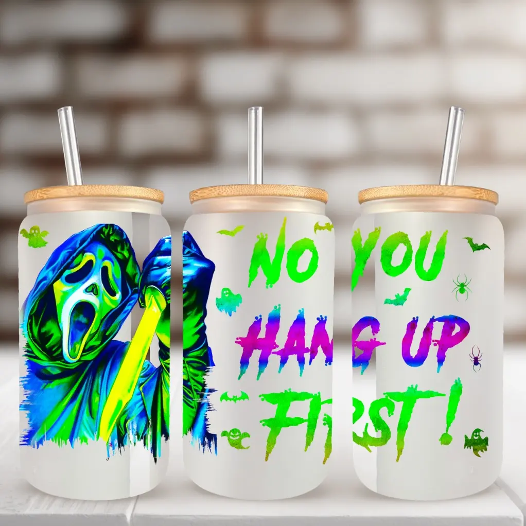 Blue Color Changing Ghost Face 16oz Frosted Glass