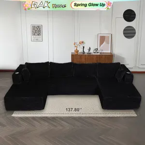 【U-shape: 3 Packages！L-shape: 2 Packages】 137.8“ Cloud Modular Sectional Sofa Couch U-Shape Chaise Corduroy Fabric No Assembly Required for Living Room Bedroom