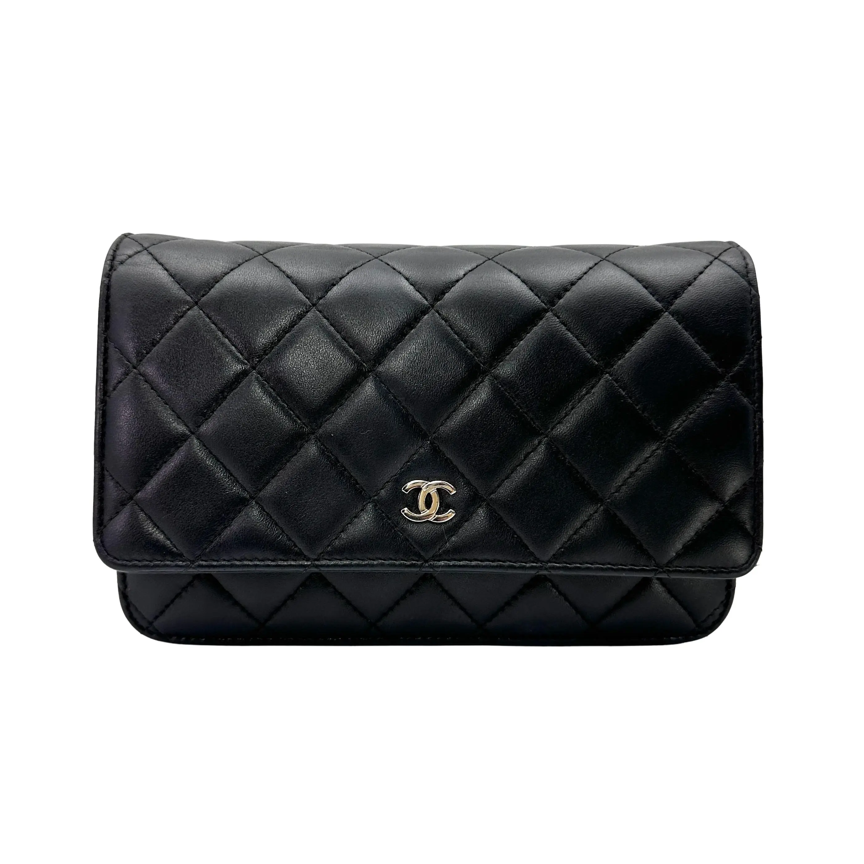Pre-owned CHANEL Lambskin Crossbody Bags Black Quilted Wallet On Chain(23***23)CC2322