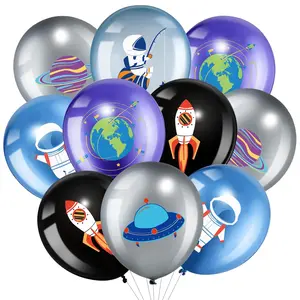 48 Pieces Outer Space Ufo Party Balloons, 12 Inch Latex Galaxy Space Theme Party Balloon Metallic Rocket Astronaut Planet Balloon For Girl Boy Kid Birthday Baby Shower Decoration Supply