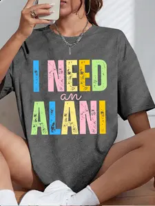 Women's Alani Pattern Print T-Shirt, Short Sleeve Round Neck Casual Top, Suitable for Summer & Spring, Fitted Style