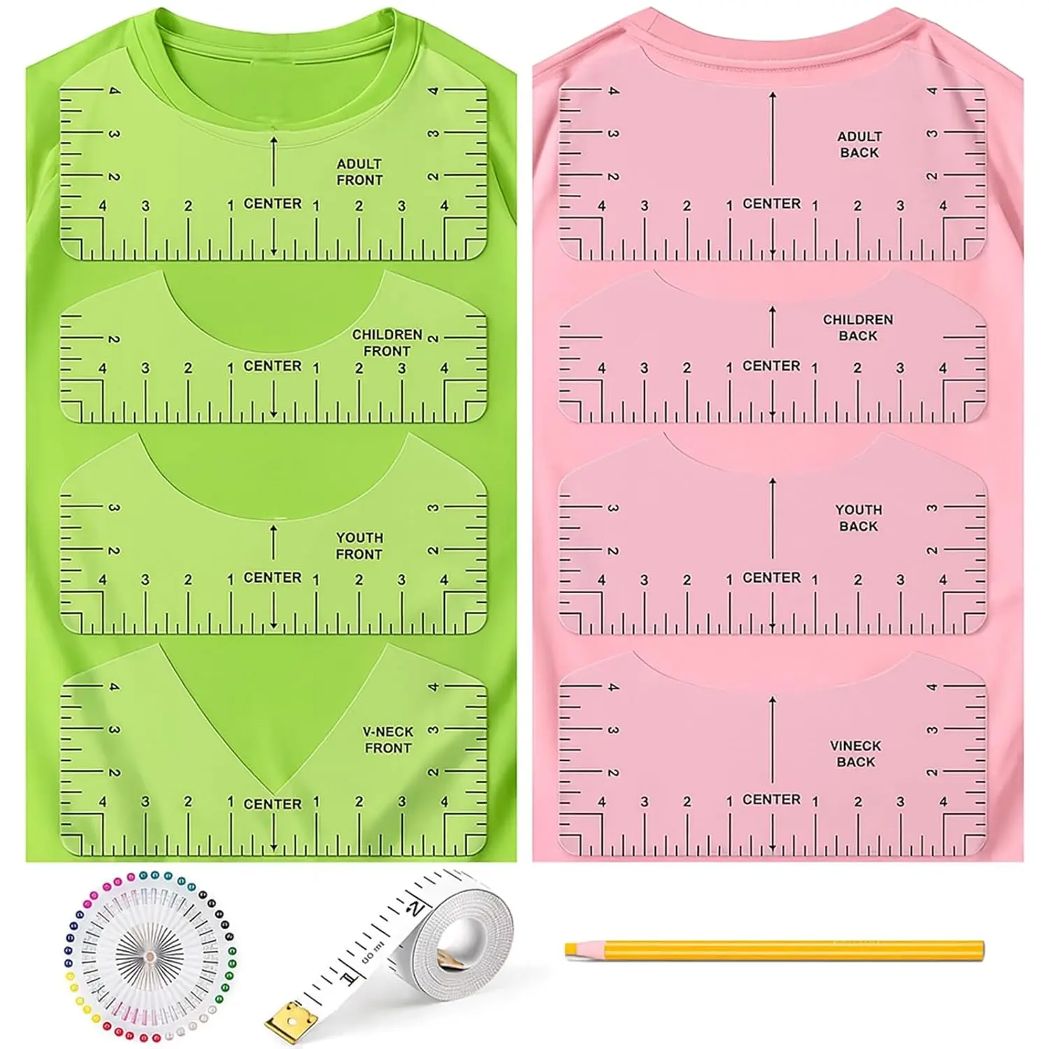 11 count T-Shirt Ruler Guide - Transparent T-Shirt Alignment Tool, Vinyl Alignment Heat Press Ruler, T-Shirt Measurement Tool for Heat Press, Alignment, Adults,  Front and  Measurement