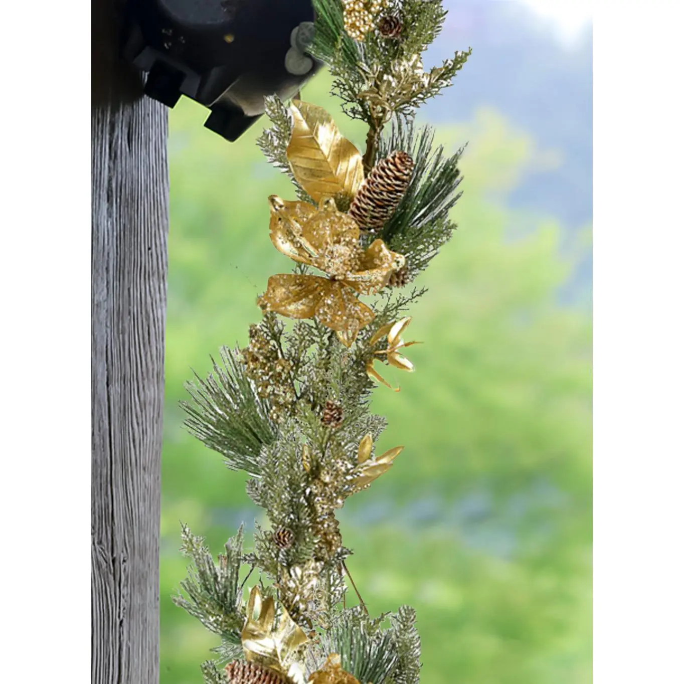 60" Gold Christmas Garland with Pinecones & Florals
