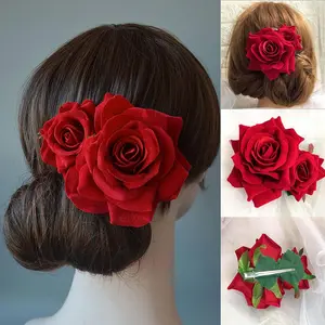 Flower Hair Combs rose flower Bohemia hairpin bride costume hair decor for party wedding Red(1pc)