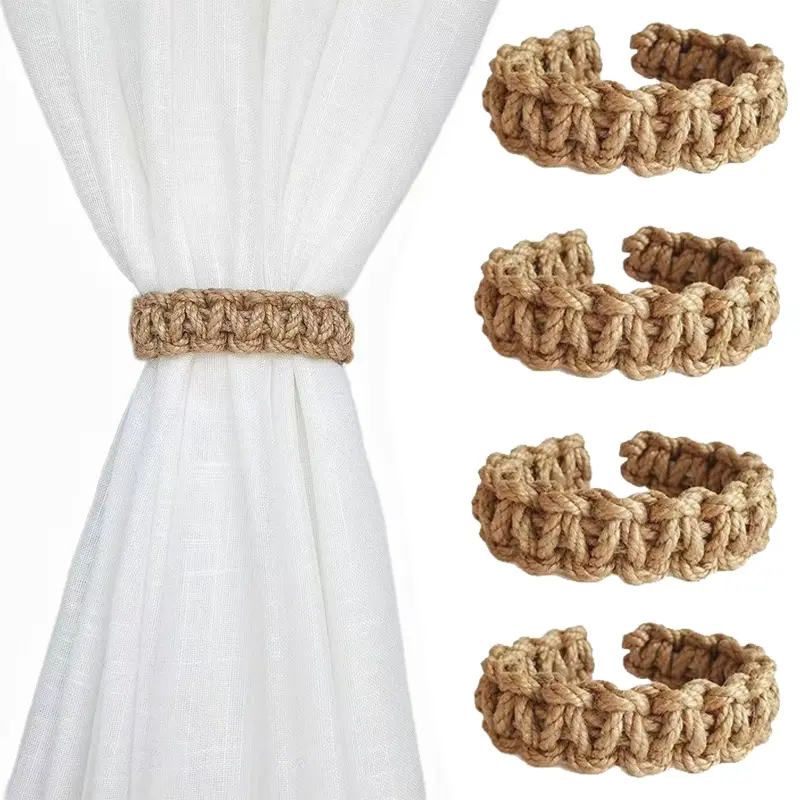 Solid Color Braided Curtain Tieback, 2/4 Counts Handmade Curtain Holdback, Window Curtain Accessories for Home Living Room Bedroom, Interior Decoration Accessories
