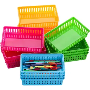16 Pack Classroom Storage Baskets Bins, Small Plastic Organizer Basket, Colorful Storage Trays, Crayon Pencil Containers for Paper, Desk, Shelf, Home School Office, 10.2" L x 6.5" W x 2.4" H