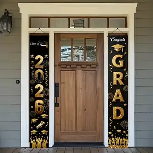 Graduation Banner Door Sign Pair, Polyester Material, Perfect for Graduation Ceremonies & Home Decorations