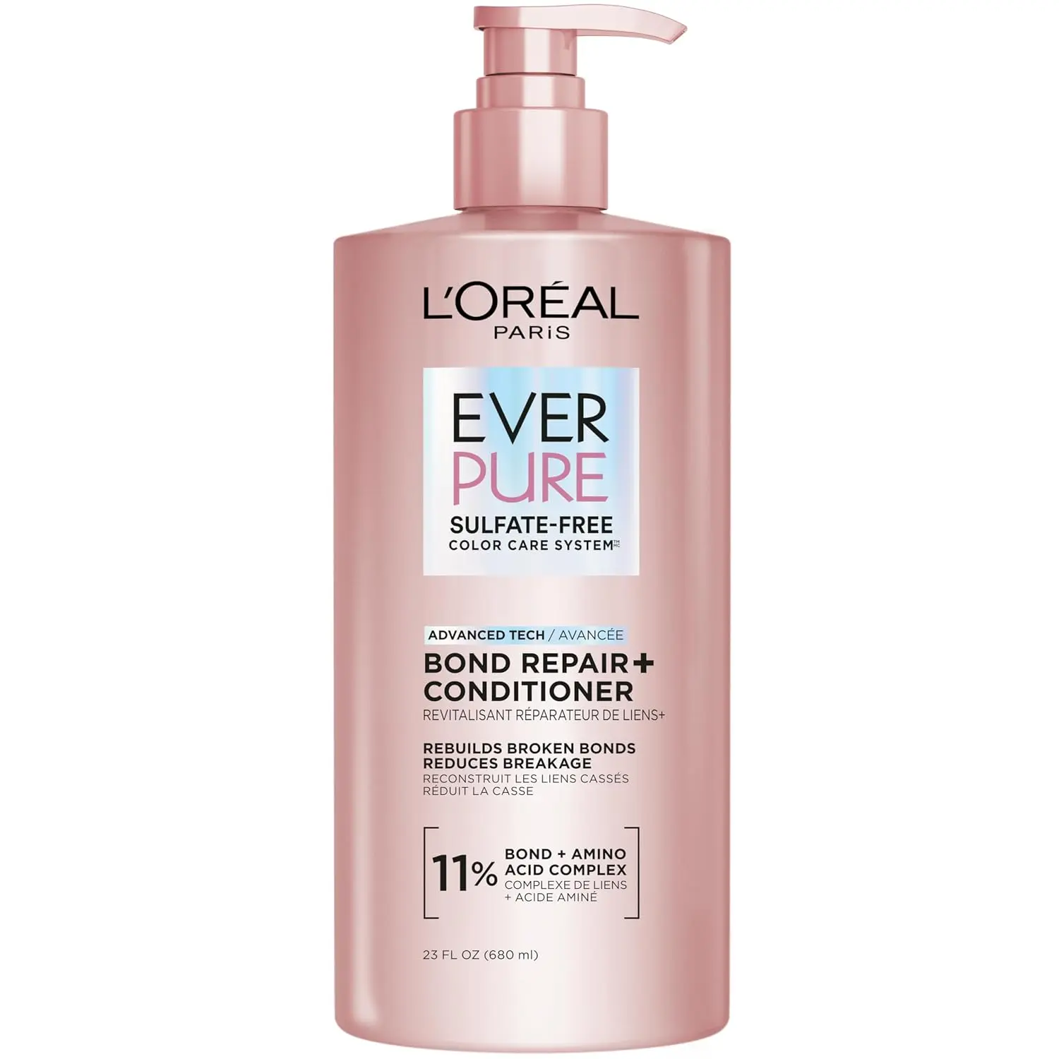 L'Oreal Paris Sulfate Free Bond Repair+ Conditioner, Hair Conditioner with Bond + Amino Acid Complex, Strengthens and Repairs Damaged or Color Treated Hair, EverPure, 23 Fl Oz (Packaging May Vary)