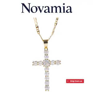 Cross Pendant Necklace 5A Zircon Sparkling Exquisite Noble Elegant Perfect Jewelry Gift for Women Gold Tone