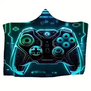 Game Controller Pattern Wearable Blanket, 1 Count Casual Soft Comfortable Hooded Blanket, Warm Nap Blanket, Warm Throw Blanket for Home Office Travel Camping