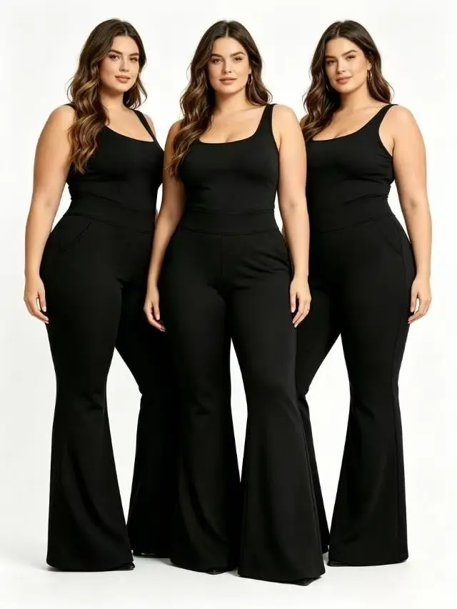 Black Bell-Bottom Leggings, High Waist Tummy Control Pants, Breathable Stretchy Fabric, Slimming Fit for All Seasons