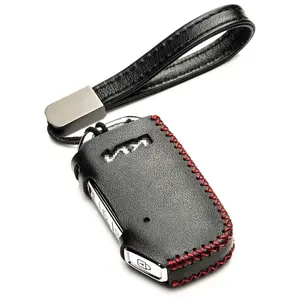 Vitodeco Genuine Leather Smart Key Fob Case Cover Protector Compatible with KIA Soul, Seltos, Sportage, NIRO, Sorento, Telluride, Rio, Forte, K5 (2022-2026 Models) - New Emblem - 4-Button