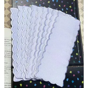 10 pcs Colored Pure White Scallop Embroidery Edged Blank Cross Stitch Bookmark for DIY, Aida Fabric Edged Cross Stitch Blank Book Mark