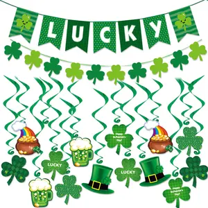 16PCS St. Patrick's Day Decoration Clover Lucky Grass Latte, Irish Alphabet Flag Pendant