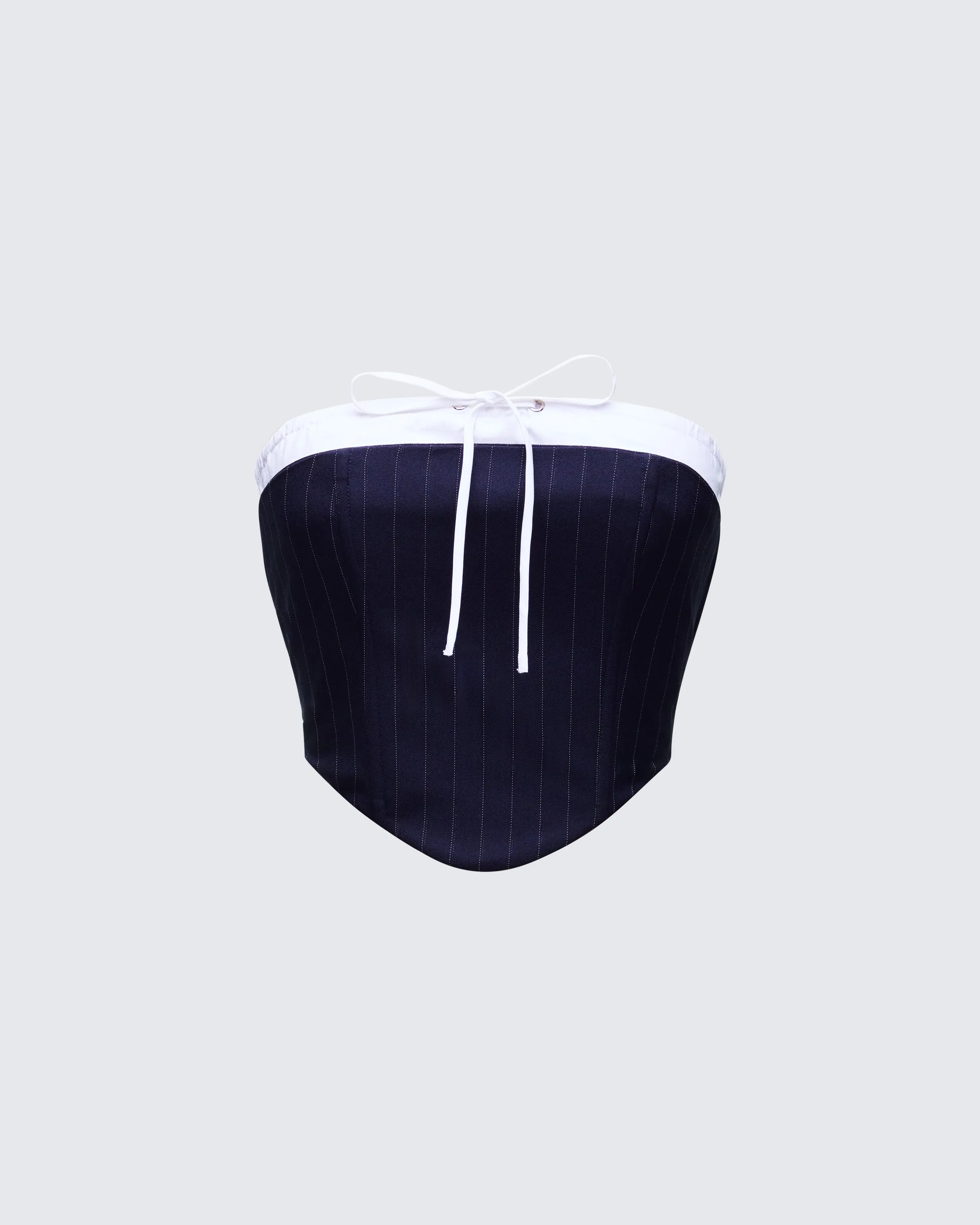 Women's Fitted Piper Navy Pinstripe Halter Corset Top, Viscose-Cotton Blend, Party-Ready Tank Camisole, Spandex, Straps