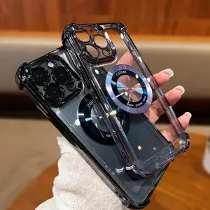 New Luxury Plating Wireless Charging Case for iPhone 11 12 13 14 15 16 Pro Max X XS XSMAX 16E SE4 Magnetic Transparent Lens Protective Cover