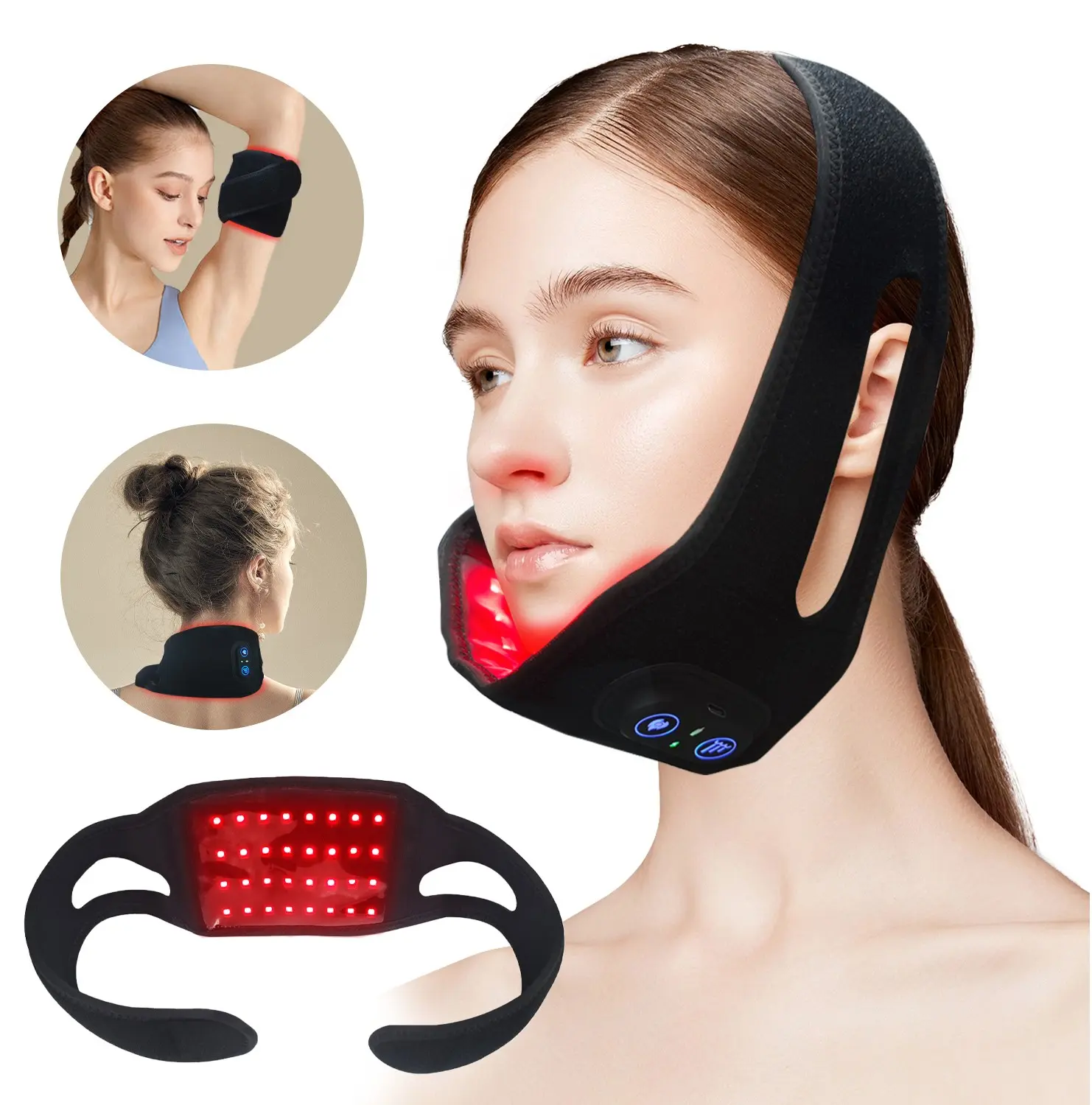 Professional Jawline Contour Red Light Therapy Device – 32 Dual-Chip LEDs 660nm+850nm 77cm reshape your face Extra-Long Flexible Wrap – Cordless 2000mAh V-Line Facial Light Sculpting System, 20-Min Daily Session