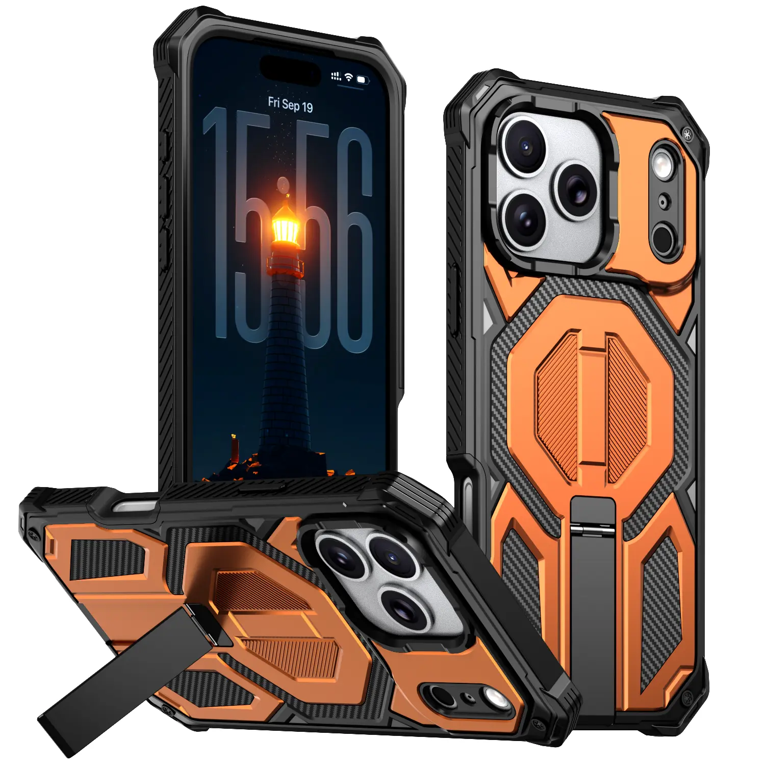 Military-Grade Heavy Duty Smartphone Casing with Stand, MagSafe-Compatible, Full Body Shockproof Cover for iPhone 17 Pro Max, 16, 15, 14 Pro Handheld Cellphone Devices, Protection, Accessories