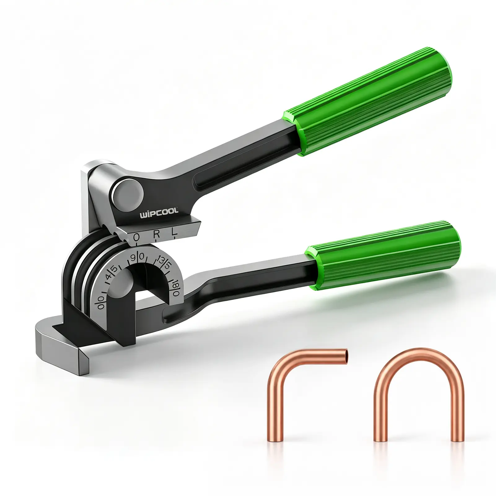 WIPCOOL 3-in-1 Alloy Metal Manual Pipe Bender Tool, 3 OD Sizes (1/4"-5/16"-3/8"), 0-180° Bending Range, Copper Tube Bender with Angle Marks & Ergo Grips for HVAC, Refrigeration Pipe Bending, 3-In-1 Tool