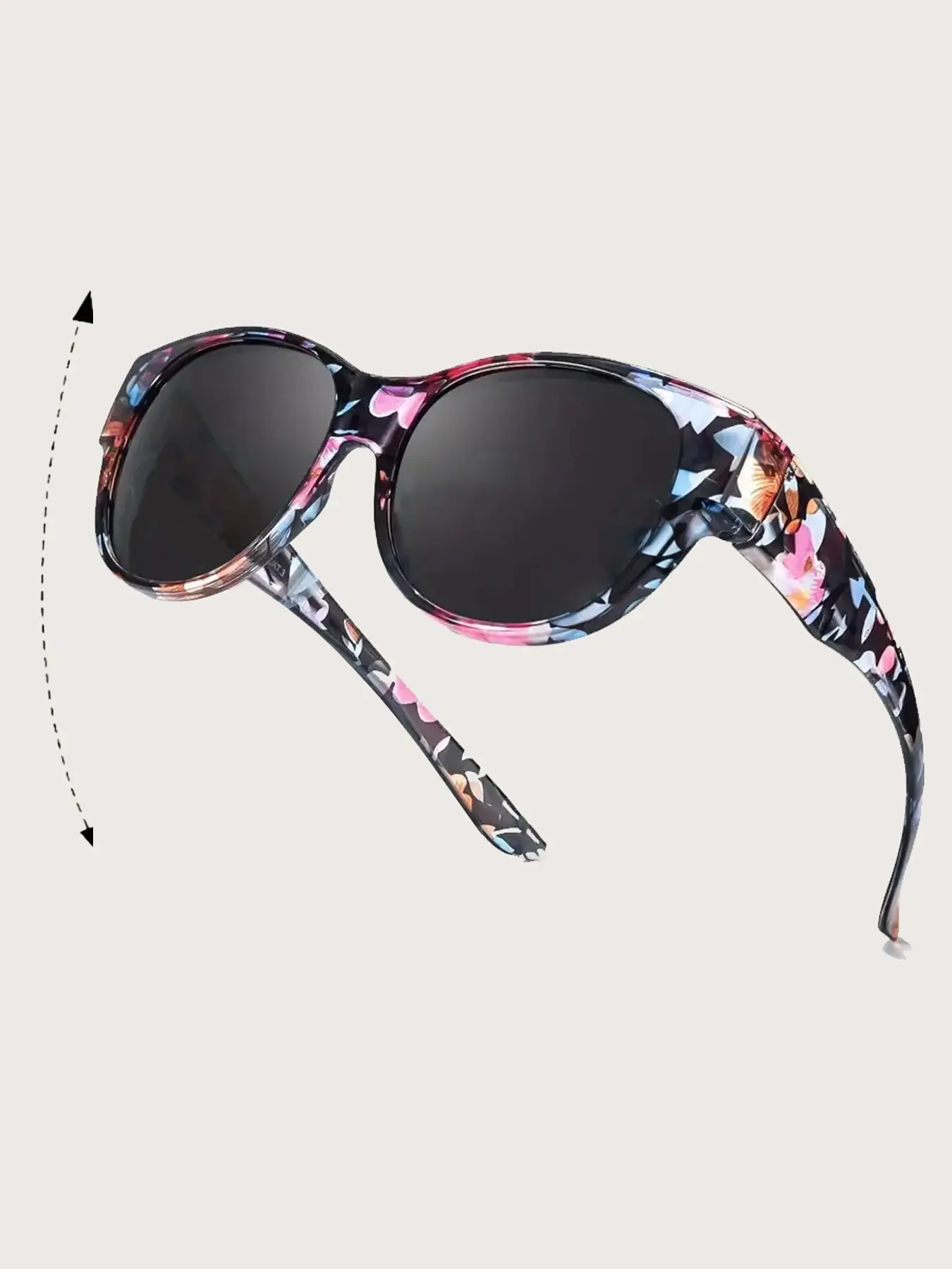 Fashion Large Frame Floral Prescription Casual Sunglasses, Comfortable Wraparound Design, Uv400 Polarized Driving Glasses for Users