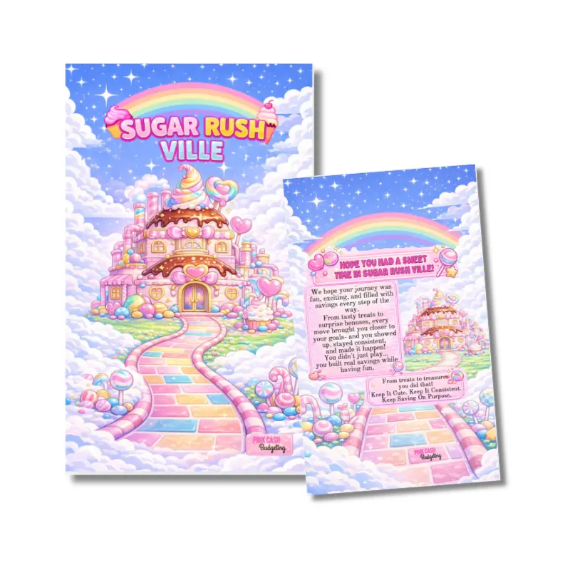 Sugar Rush Ville Savings Challenge Game | 72 Card Dessert-Themed Money Saving Game | Fun Cash Stuffing & Budget Challenge