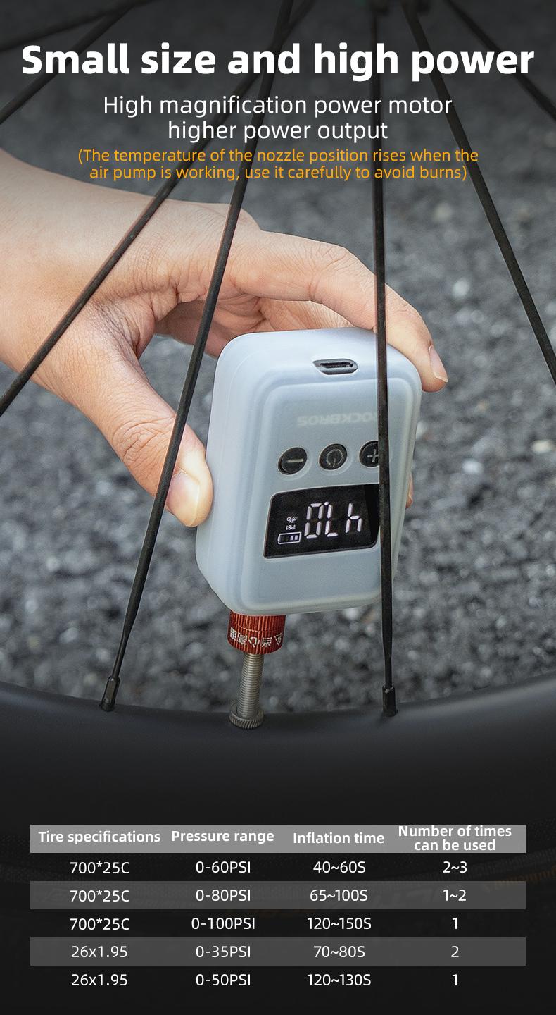 ROCKBROS Mini Bike Pump Electric 150PSI Auto-Shutoff Air Pump with Presta and Schrader Valve