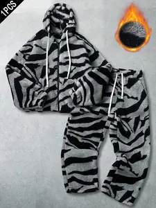 Unisex Street Style Streetwear Camo Leopard Hoodie Set, Winter Fleece Jacket and Pants, Fitted, Y2K Fashion, Camouflage, Warm and Cozy, Men's Gift, Daily Wear, Suitable for couple outfits