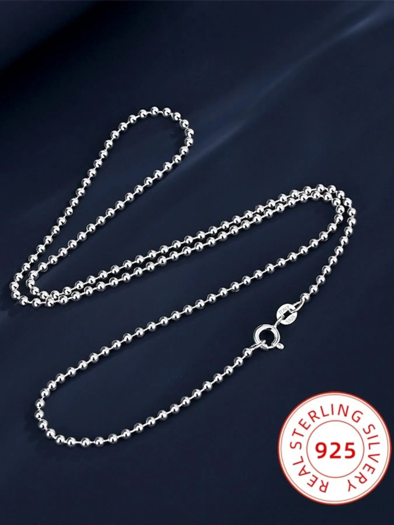 925 Sterling Silver Simple Round Bead Decor Necklace for Women, Fashion Jewelry for Party, Daily Clothing Decor for Girl, Birthday Gift