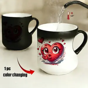 Heart Handle Color-Changing Mug, Thermosensitive Ceramic Design, Ideal for Gifting, Perfect for Celebrations & Daily Use