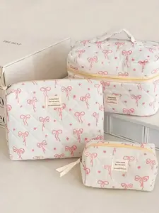 Bow flower pattern quilted cosmetic bag, cute portable cosmetic storage bag, travel essential cosmetic bag, daily necessities storage cosmetic bag, travel cosmetic bag, multiple sizes can be selected according to specifications
