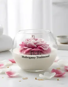 Peony Flower Soy Wax Candle – Handmade Clear Round Jar Scented Candle for Home Decor & Gifting
